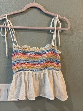 Zara White Peplum Camisole with Rainbow Smocked Bodice